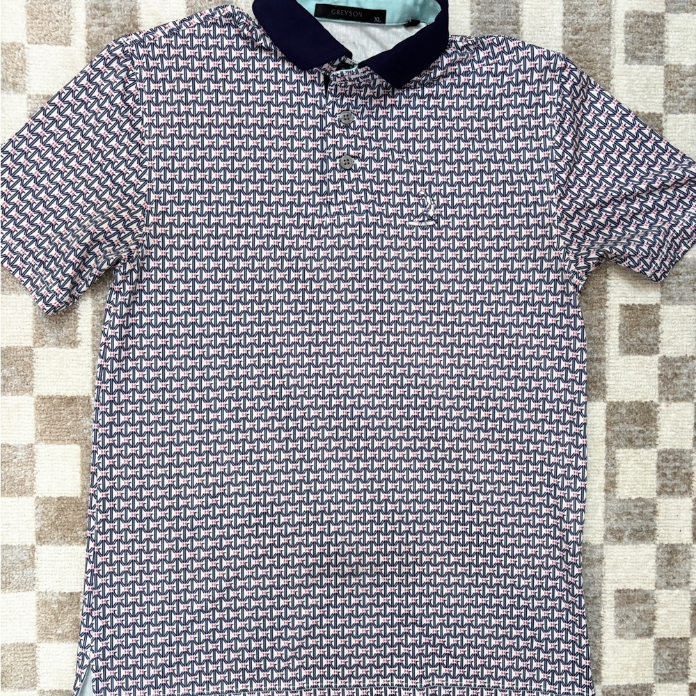 Youth Greyson XL (10,12) Navy & Pink Golf Shirt featuring the Pinehurst logo